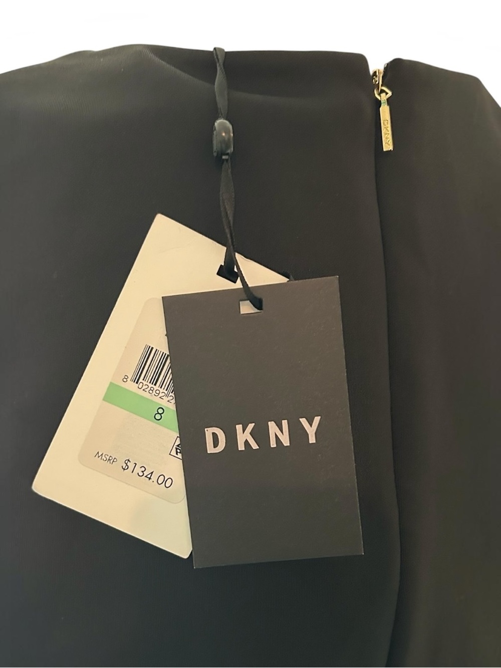 DKNY Black Sleeveless Fit & Flare Gold Zip Dress NWT Size 8 - Picture 4 of 5